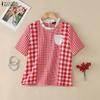 ZANZEA Women Plaid Print Casual Round Neck Loose Short Sleeve Blouse