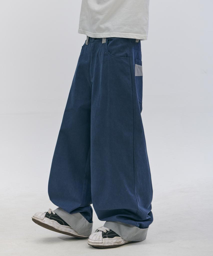 SOMEPLACE MAN Basic Color Block Rolled-Up Pocket Detail Oversized Wide Fit Cotton Pants_2 Colors