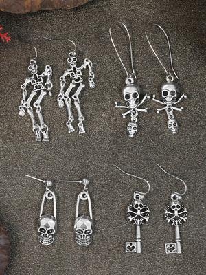 Gothic Halloween Versilberte Totenkopf Piraten Ohrringe Hochzeitsparty Feiertagsgeschenk Für Männer Und Frauen Täglicher Zirkon