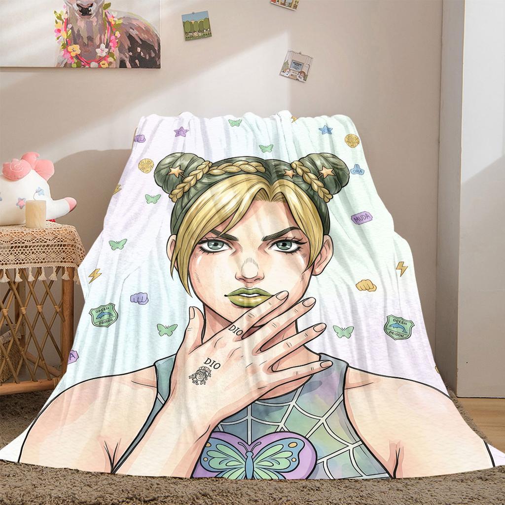 JoJo's Bizarre Adventure Flanelldecke mit Aufdruck, Bettwäsche im Cartoon-Design für Sofa, Gemütliche Heimdekoration, Reise-Picknick-Decke_LIAN