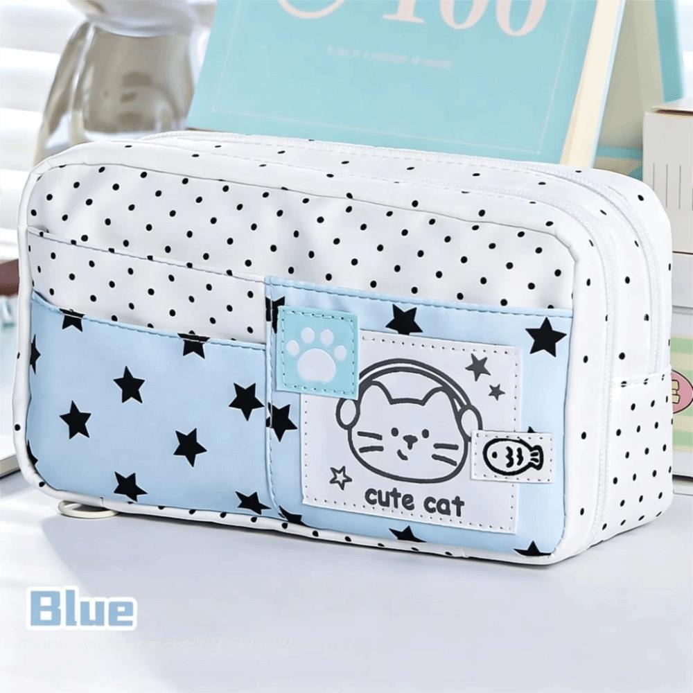Multi-Layer Pencil Case Cat Pattern Stationery Bag Stationery Organizer Pen Bag Office