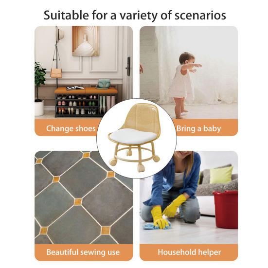 Acrylic Low Stool with 360 Degrees Swivel Wheels Faux Leather Cushion Roller Seat with Backrest Heavy Duty Rotating Mini Chair Seating Stool