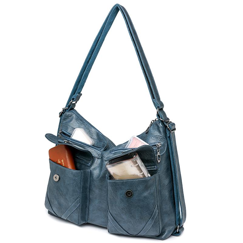 Damen Tasche Vintage Umhängetasche Große Kapazität Multi-Pocket PU Weiches Leder