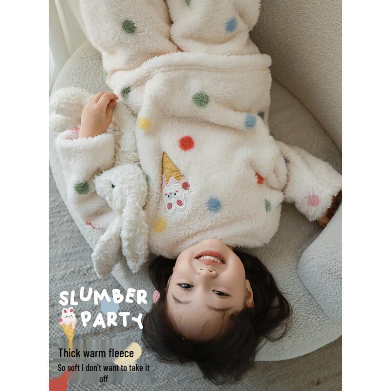 Girls' Rainbow Dot Plush Winter Pajama Set
