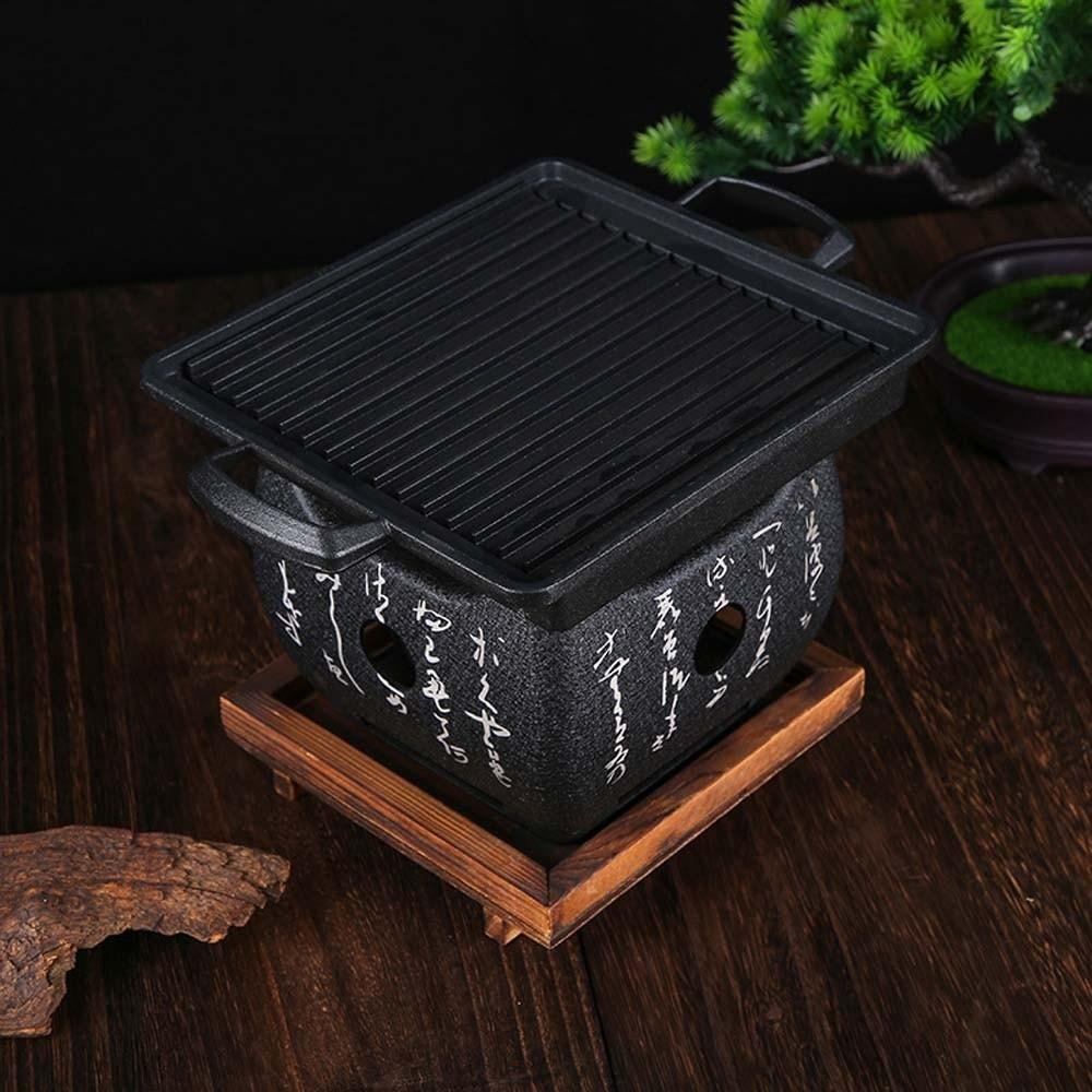 Japanese Style Charcoal Stove with Grill Net Portable Charcoal Grill Square Text Stove  Travel
