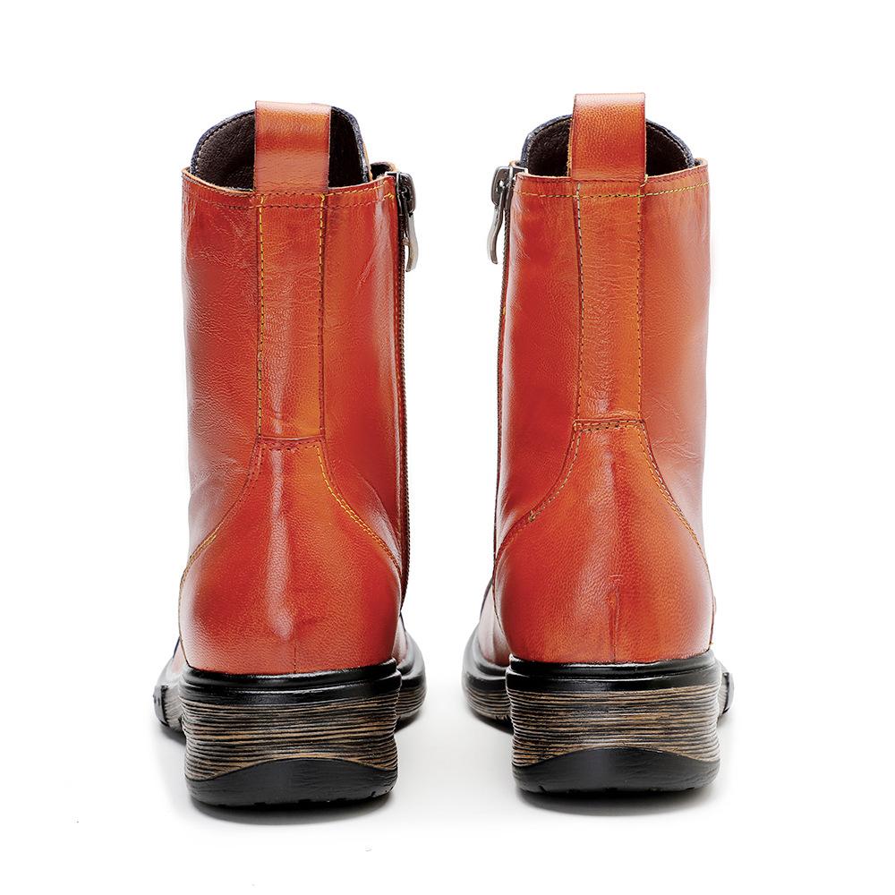 Johnature Short Boots Vintage Genuine Leather Solid Color Comfortable Handmade Women Shoes
