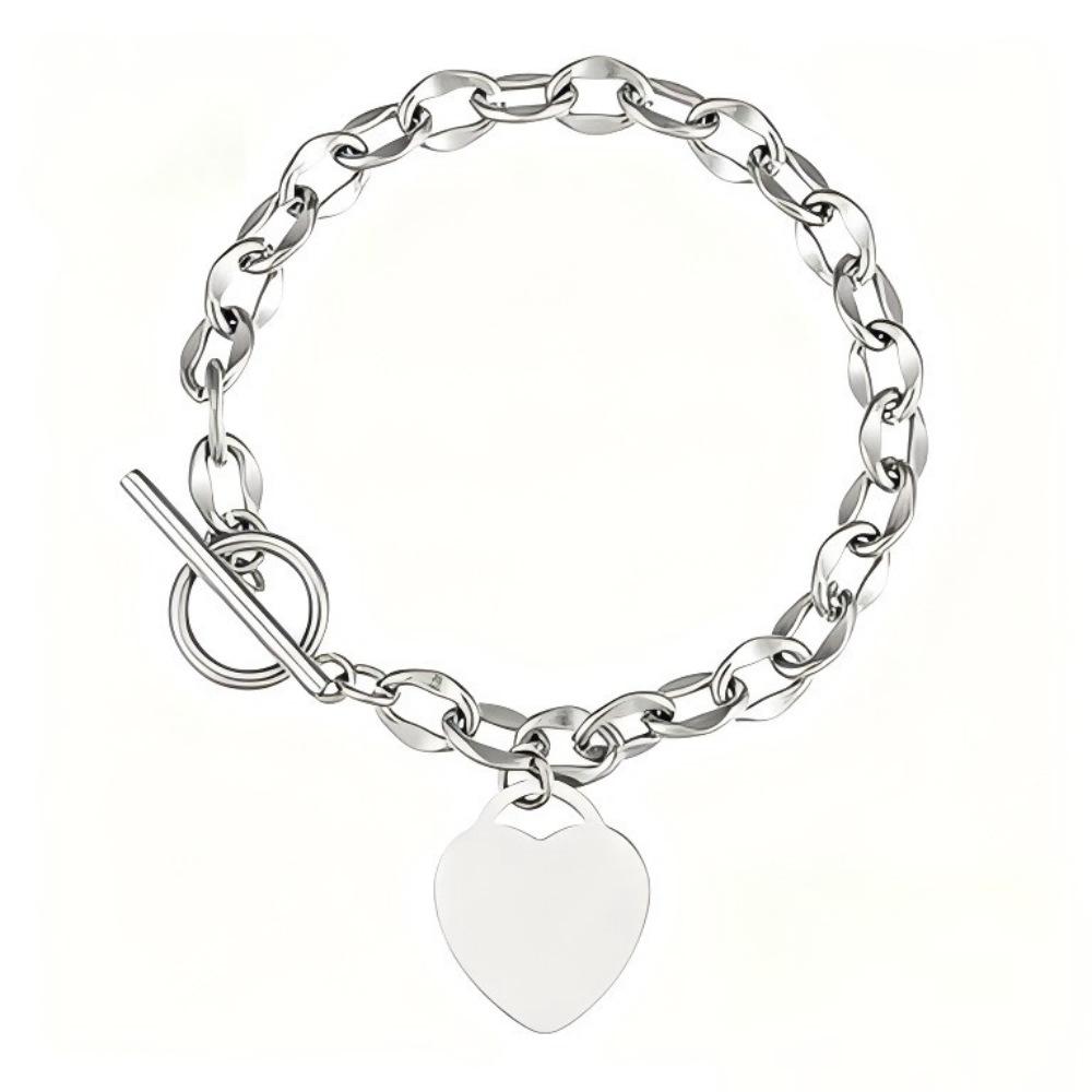 Customized Stainless Steel Heart Bracelet - European and American Style Festival Gift