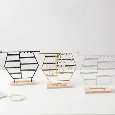 Fashion Metal Hexagonal Jewelry Rack Desktop Pendant Necklace Bracelet Earring Ring Display Storage Stand Counter Showcase Props