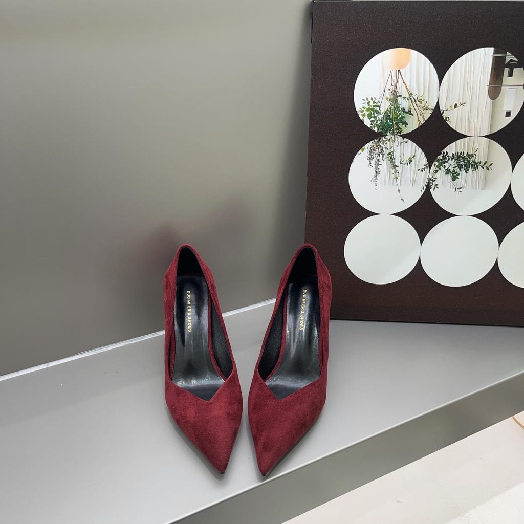 2025 Spring New Velvet Pointed Versatile High Heels