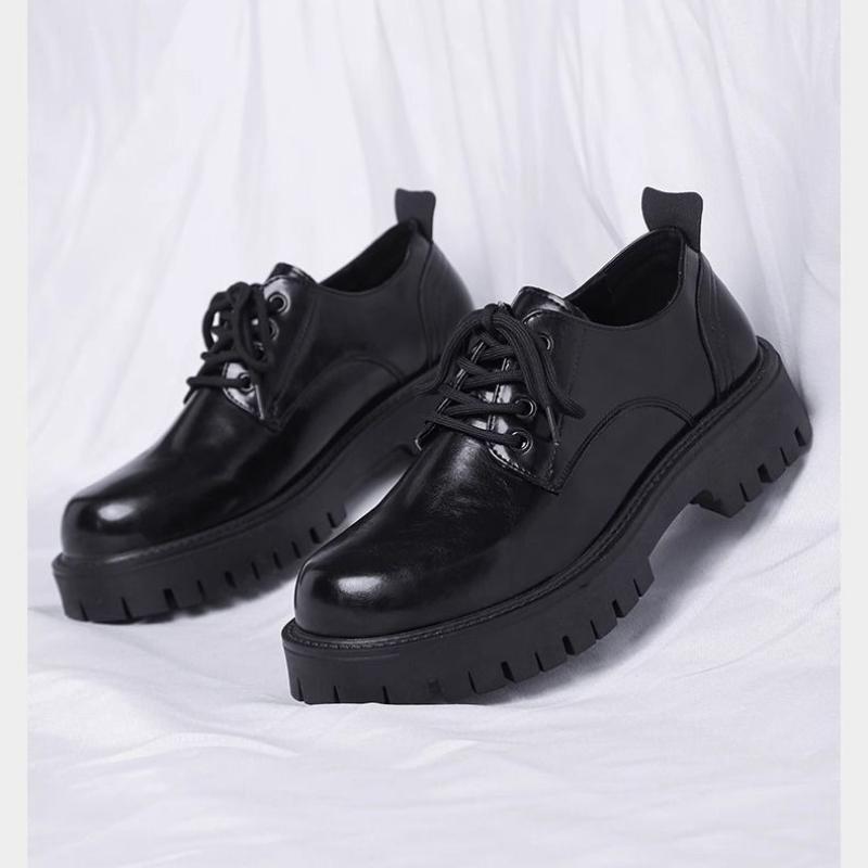 Mens British Style Derby Shoes Chunky Sole Formal Boots Wedding Groom Leather Shoes Comfortable Platform Oxfords Business Casual