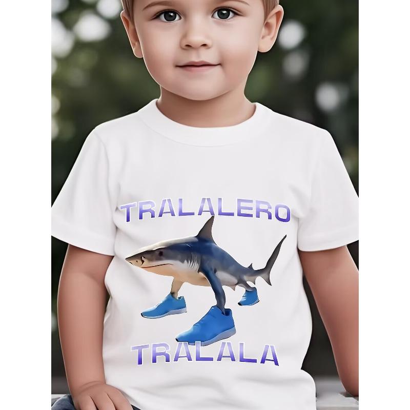 European Sizes New Fashion Fun Cartoon Shark Print T-Shirt for Summer, Trendy And Versatile Short-Sleeve Top with a Round Neck