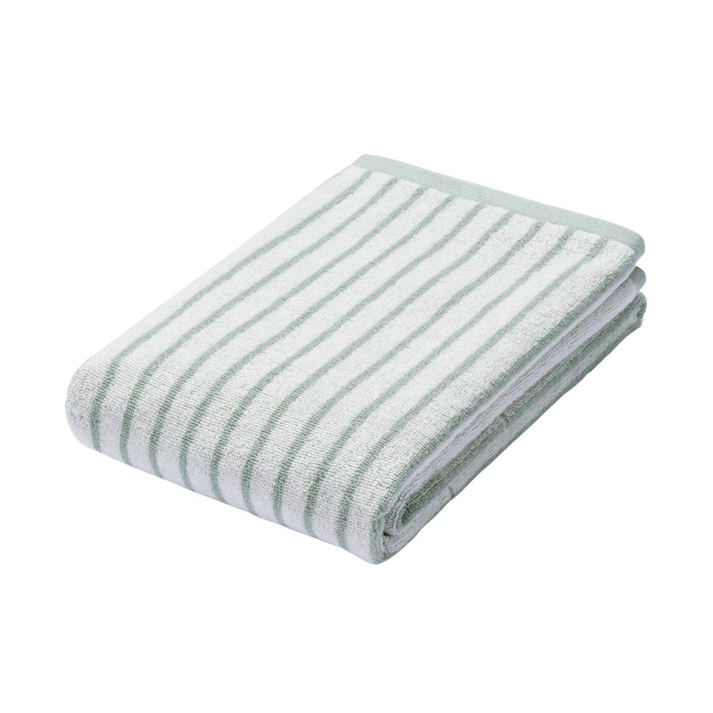 MUJI Fluffy Pile Bath Towel (Patterned) - Set of 4, 60 X 120 Cm, Reversible Green Stripe Soft 84834950