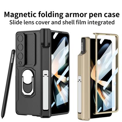With Pen Magnetic Armor Case for Samsung Galaxy Z Fold 6 4 5 3 2 Car Holder Ring Slide Camera 360 Full Protector Kickstand Cover