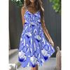 Damen Casual Boho-Stil, Sommer Tiefes V-Ausschnitt Spaghettiträger Midi-Kleid