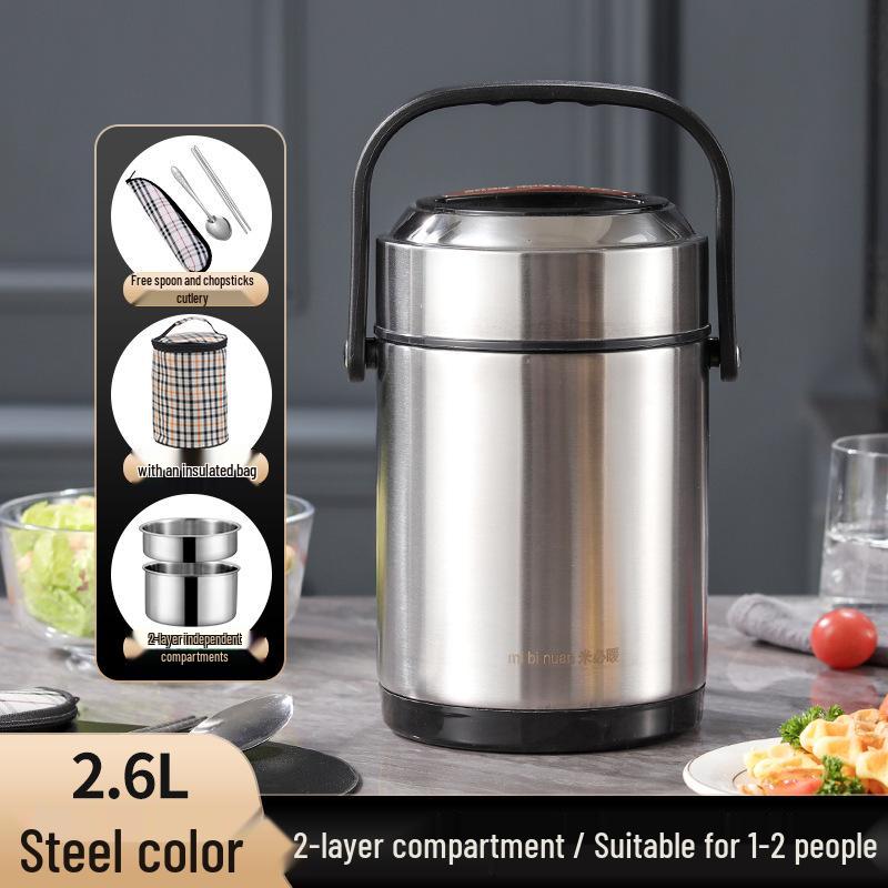 Winter Stainless Steel Insulated Multi-layer Lunch Box - Portable, Large Capacity, Keeps Food Hot for 24 Hours, Perfect for Home or Office.
