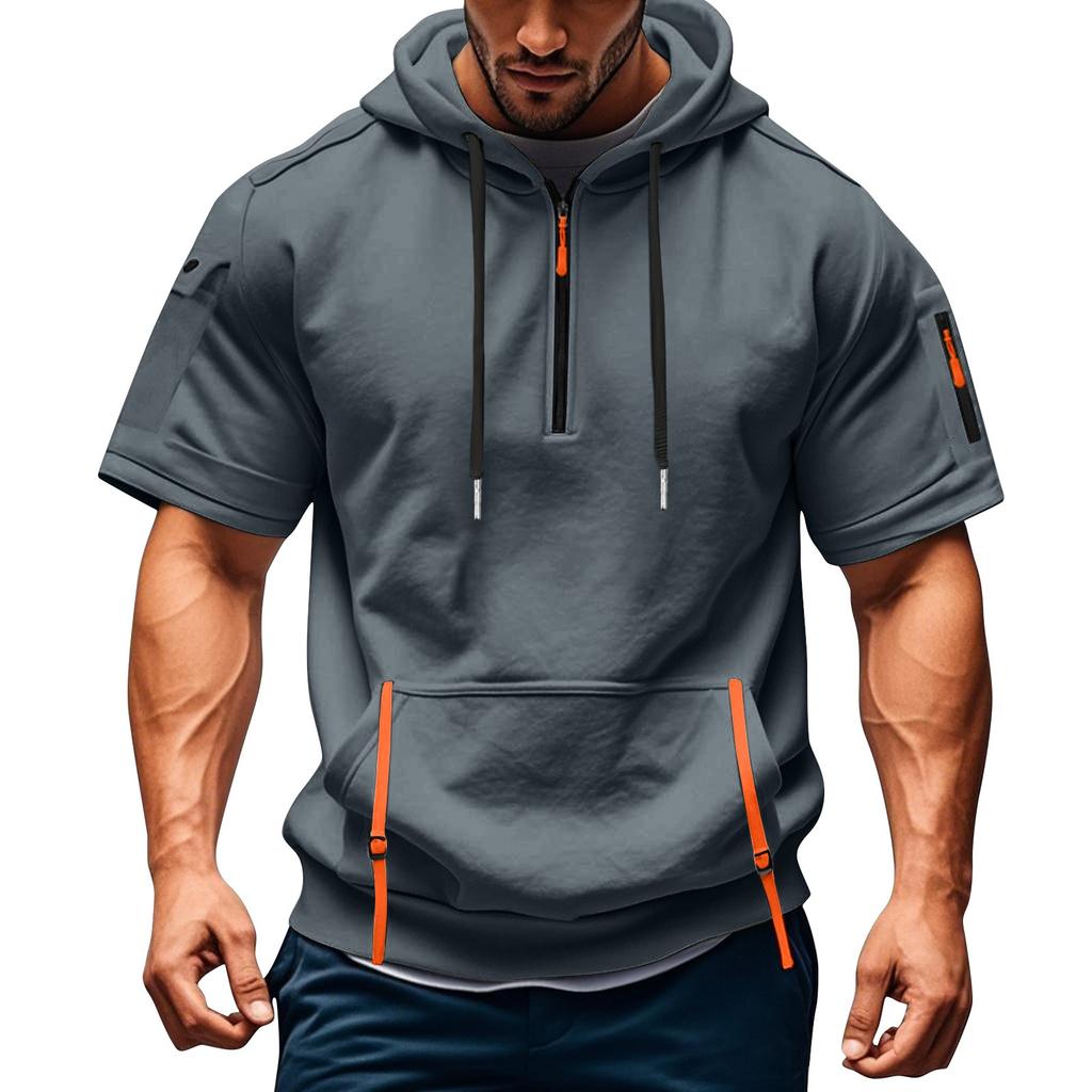 Pánská letní košile Kapsa na zip Mikina s krátkým rukávem a kapucí Pánská sportovní nadměrná velikost Ležérní mikina