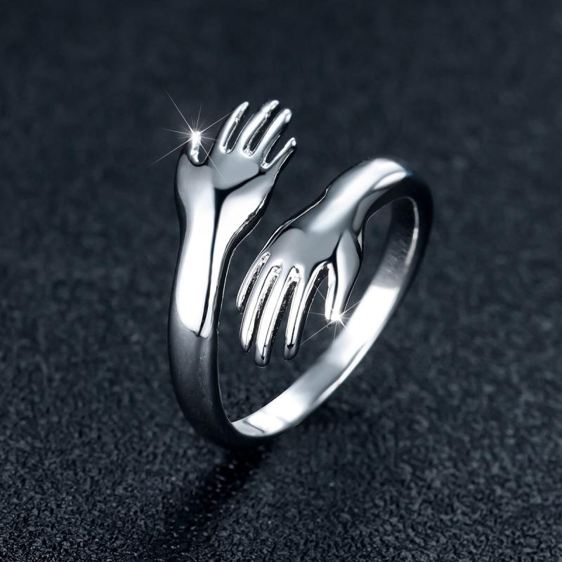 

Simple, creative and cute two-handed open ring, ring Douyin, the same popular style, for women s rings One size fits all серебряный