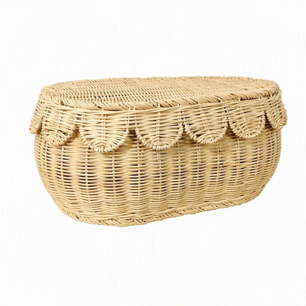 Rattan Storage Basket with Woven Lid Textured Desktop Organizer for Household