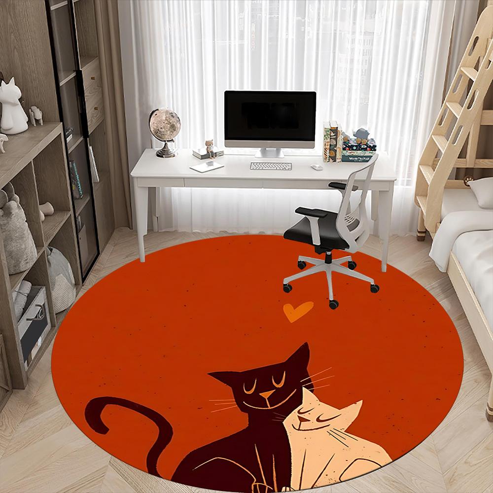 1PC Cat Love Office Round Area Rug,  Mat Suitable ForOffice, Under Office Chairs Bedroom Living Room Home Decor, Room Deco