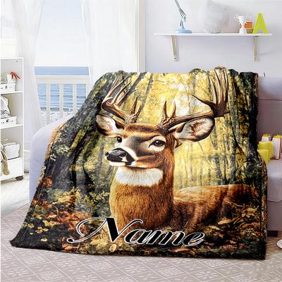 Country Deer Personalized Text Blanket Throw Customizable Blanket Soft & Cozy for Bedding Livingroom Picnics Chair Four Seasons Multipurpose
