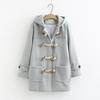 Korean Style Artistic Wool Coat for Women - Double Wood Button, Hooded, Pocketed Overcoat