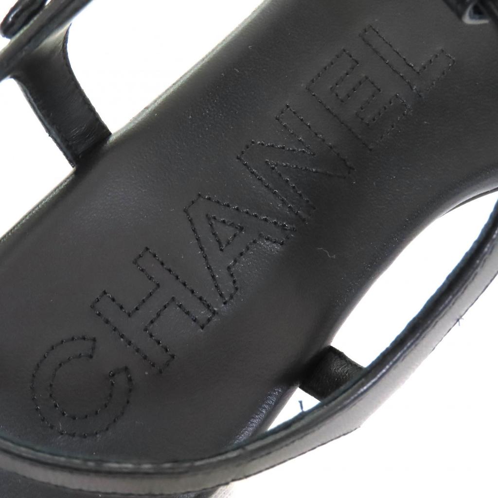 CHANEL Sandals COCO Mark ankle strap thong sandal flats black leather 24C G45428 Used