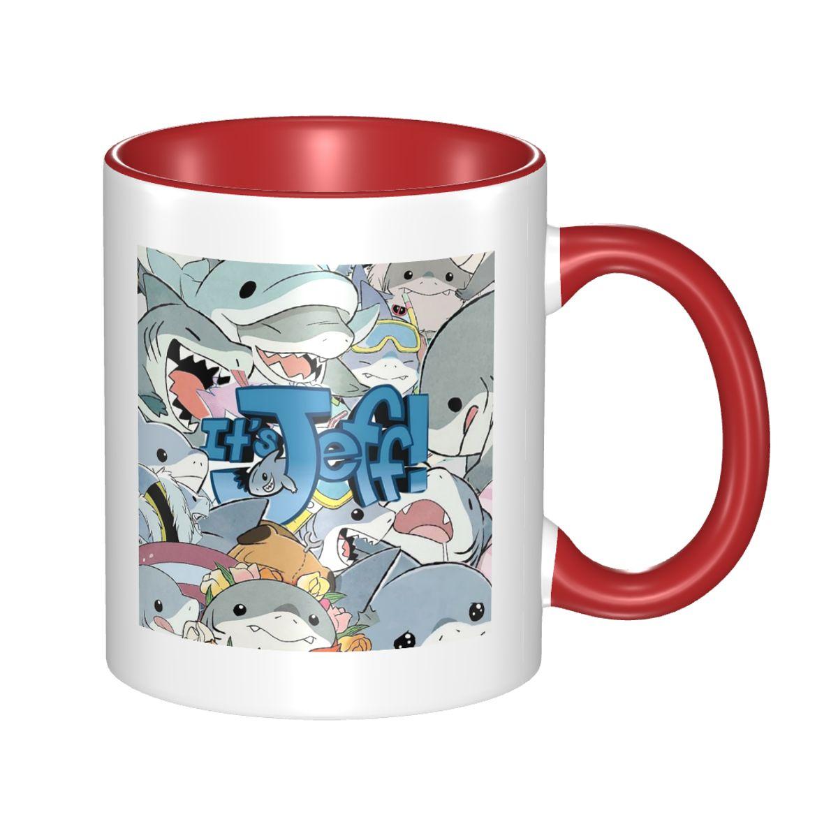 Cute Jeff The Land Shark Cartoon Mug Funny Ceramic Coffee Cups Tea Mugs Milk Cup Drinkware Gift for Woman Man One Size красный