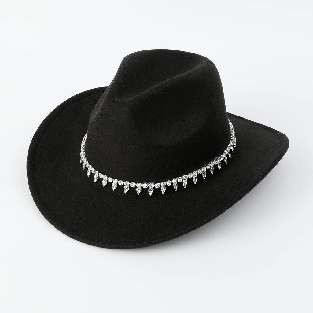 Western cowboy top hat crystal rhinestone decoration four seasons curved brim women's casual top hat