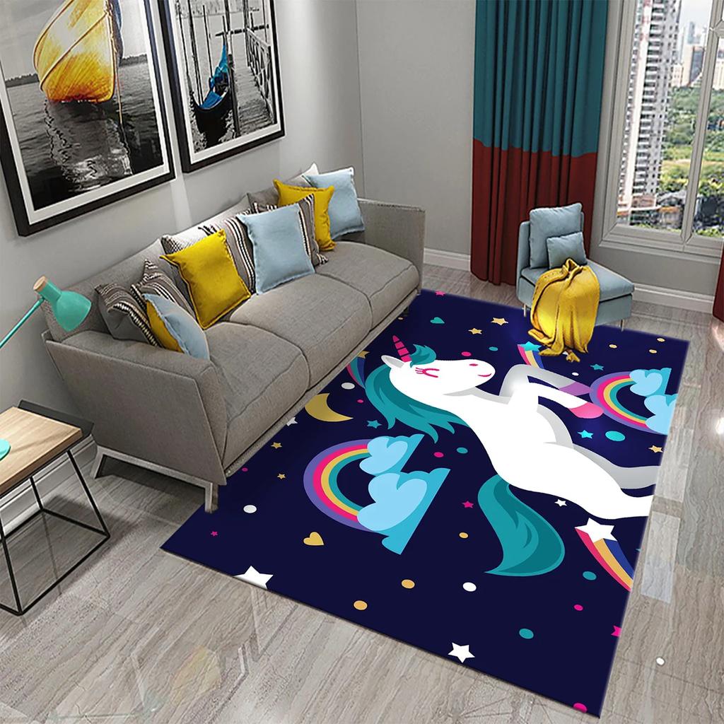 Lovely Cartoon Rainbow Unicorn Carpet Kids Bedroom Decor Rugs Baby Play Crawling Mat Living Room Bathroom Entrance Non-slip Rugs