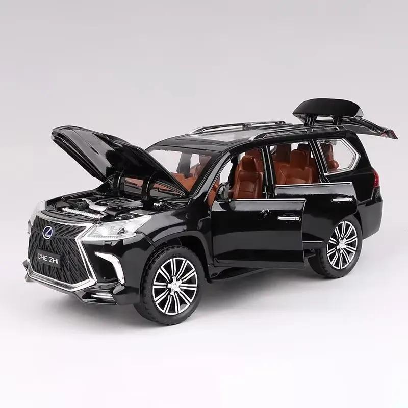 1:24 LM300H LX570 Car Model Toy Alloy Diecast Sound Light Pull Back Door Opened Miniature Models Birthday Gifts for Kids