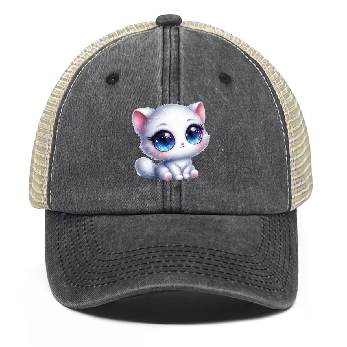 

Регулируемая бейсболка с принтом кошки, милая мультяшная кепка для питомца для мужчины, неэластичная, однотонная, регулируемый ремешок, необработанный козырек, бейсболка-снэпбек as the picture чёрный