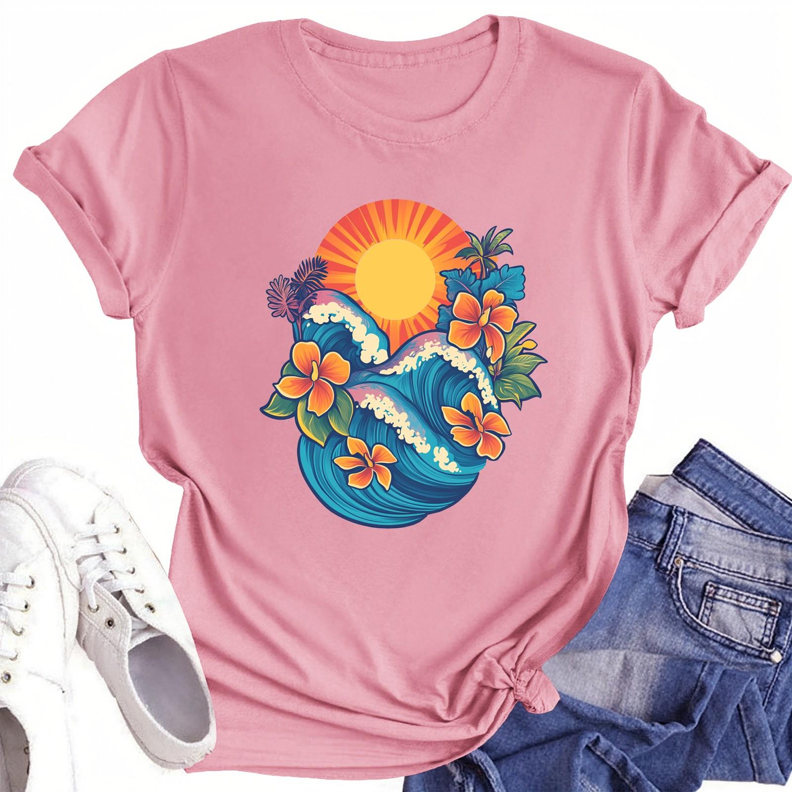 

Футболки с короткими рукавами для женщин, модные топы, легкие и мягкие повседневные летние наряды, одежда L розовый