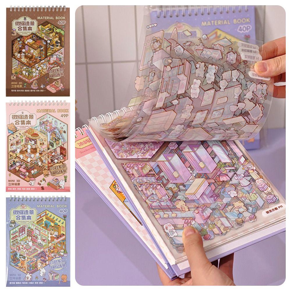 Coil Binding Miniature Landscape Sticker Collection PET Miniature Scene Collage  Toy
