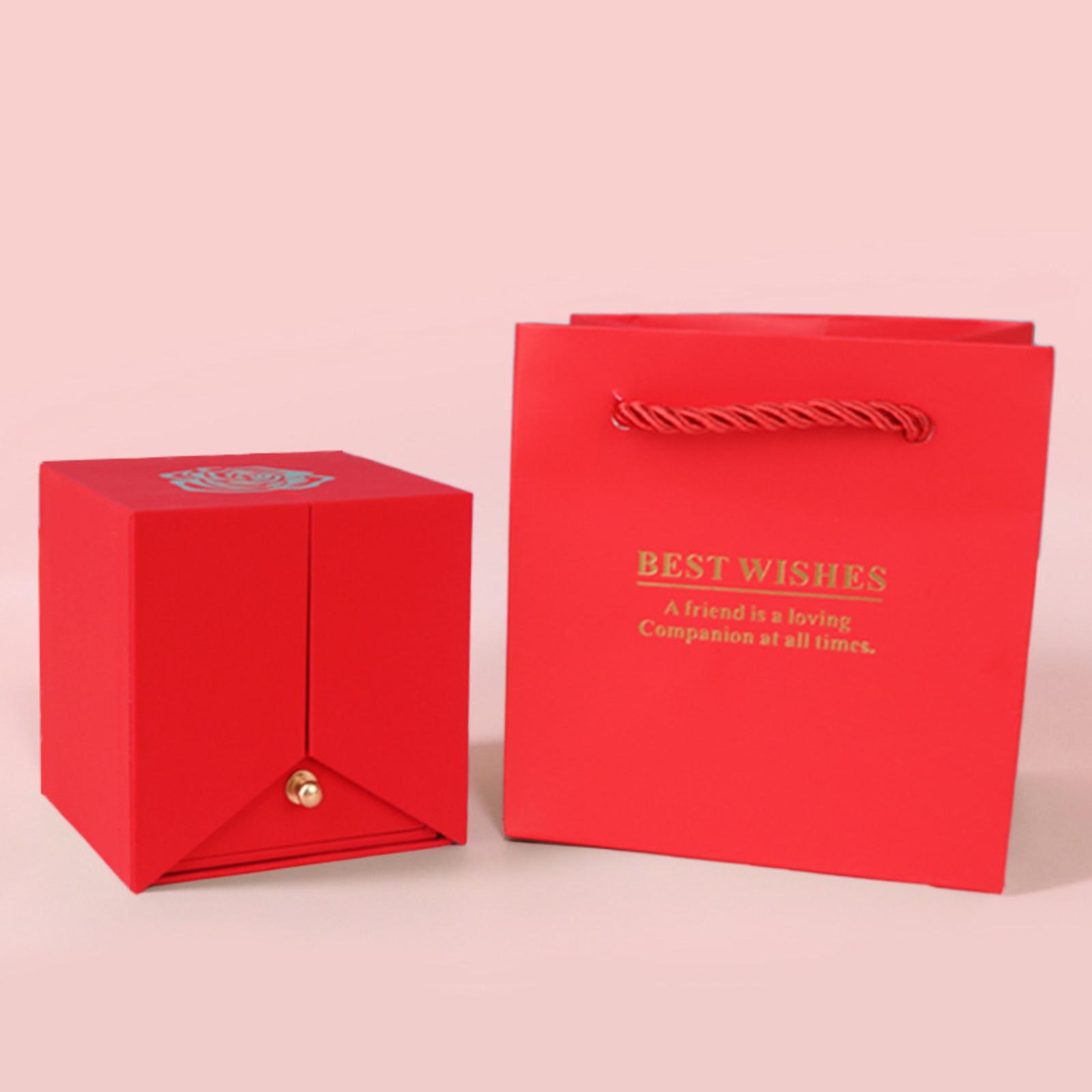 

Macaron-Coloured Double-Opening Rose Gift Box With Gold-Embossed Drawer Ring, Earring, Necklace And Pendant Jewellery Box One Size червоний