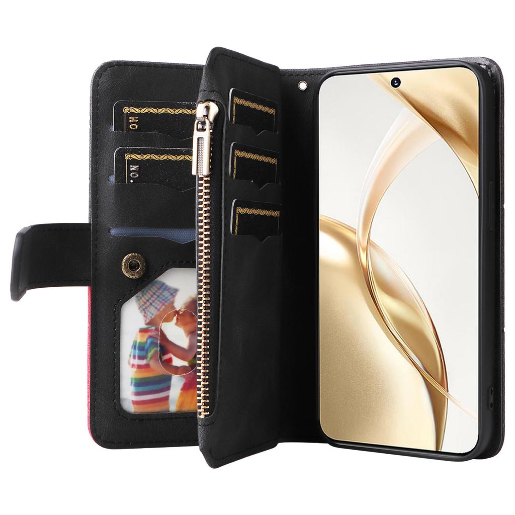 For Honor 200 5G Leather Case with Strap Zipper 9 Card Slot Phone Cover Stand