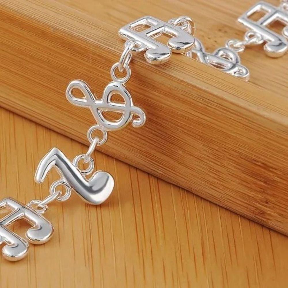 Adjustable Silver Bangle Jewelry Eight Note Hand Chain Exquisite Music Note Bracelet  Women