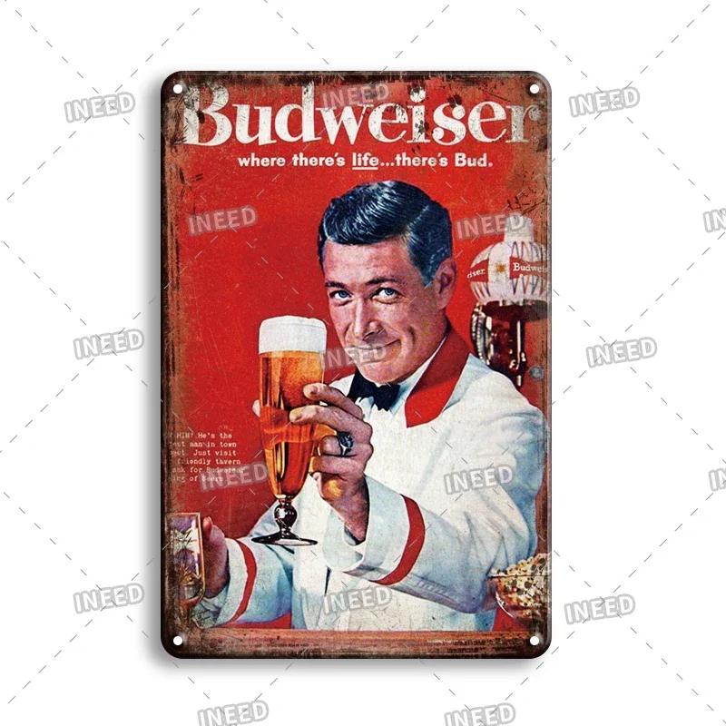 Original Budweiser Bier-Blechschild, lustige Metallplakate, Retro-Wandschild, Vintage-Schild für Bar-Club-Wanddekoration