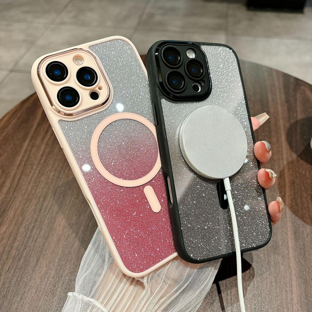 Applicable To IPhone 17 Gold Shield Flash Powder Magnetic Suction Phone Case Apple 16proMax Full Inclusive Anti Fall 15 Protective Case 14