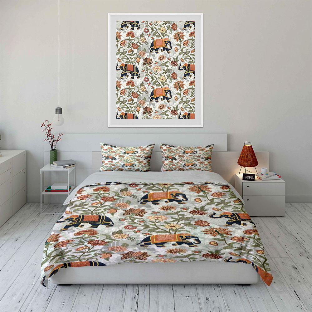 Elefanten und florale Motive. Bettwäsche-Sets Bettbezug-Sets Bettbezüge Kissenbezüge(1 * Bettbezug 2 * Kissenbezüge ohne Bettdecke)