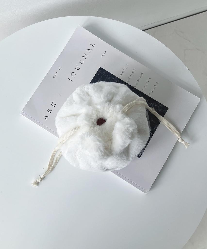 AS KNOW AS plus ASKNOWASPLUS Soufflé Animal Drawstring Pouch, Off-White, Fluffy, Cute, Animal Design