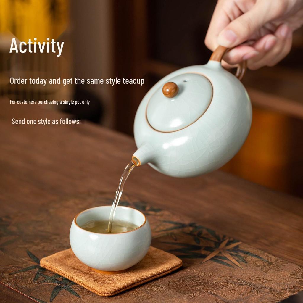 Handmade Sky Blue Ru Kiln Teapot Set – High-Grade Crackled Porcelain Kung Fu Tea Brewing Tool with Gift Box