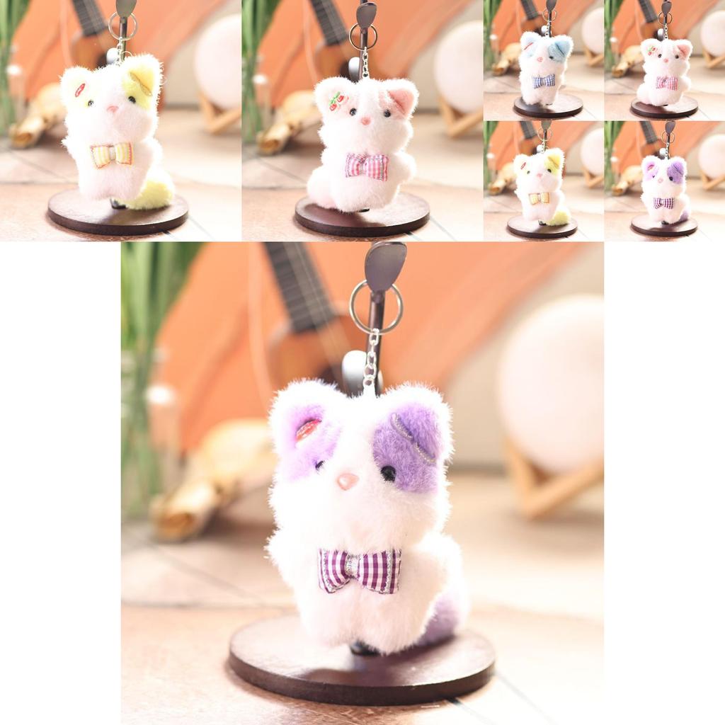 Cute Animal Plush Doll With Checkered Bow Decoration For Bags And Keys