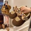 Fashion Women's Plush Cotton Shoes Winter Casual Warm Home Shoes Fashionable Soft Comfortable Non-slip Outdoor Flat Shoes Cartoon Bow