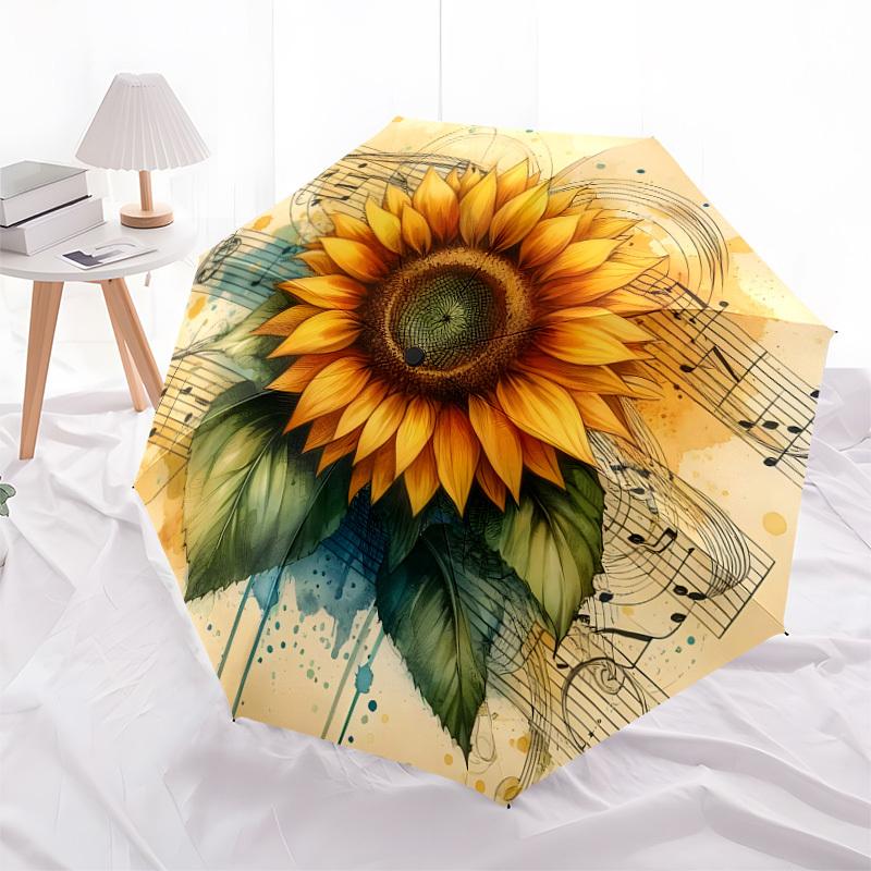 1pc Sunflower Music Notes Artwork Umbrella with Plastic Handle,Suitable for All Seasons Home Travel Outdoor UmbrellaDD1002