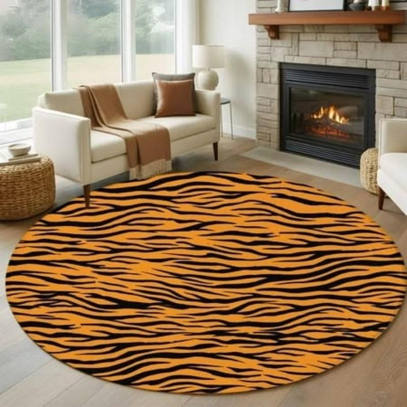 Stained Glass Round Rug Giraffe Animal Print Carpet Non Slip Floor Mat For Living Room Bedroom Home