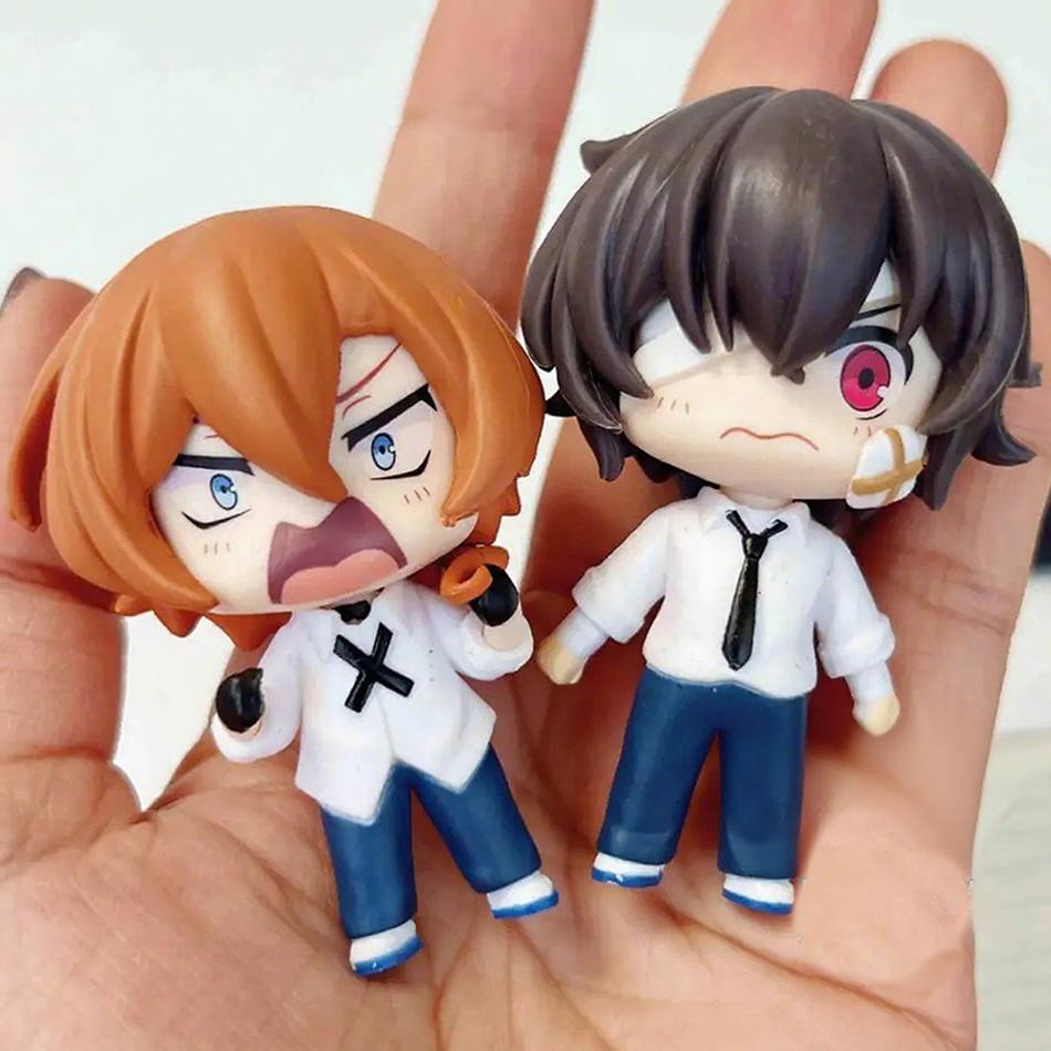 Q Version 7Cm Bungo Dogs Vagrants Dazai Osamu Chuuya Nakahara Figure Pvc Japanese Cartoon Model Statuettes Decoration Toy Collec