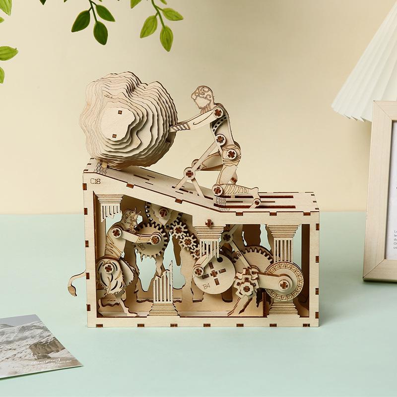 3D Wooden Puzzle Sisyphus Ancient Greek Mythological Stories Mechanical Gear Model Assembly Educational Toys Gift for Kids