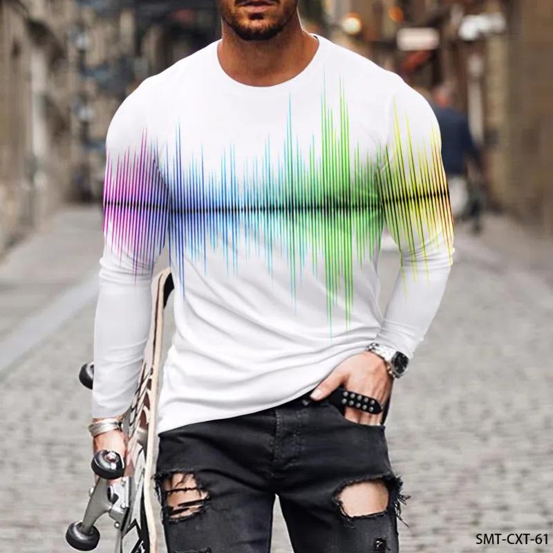 

Colorful Line Pattern 3D Printing Men s Round Neck T-shirt Casual Long Sleeve Plus Size Pullover Fashion Trend Men s Clothing XL