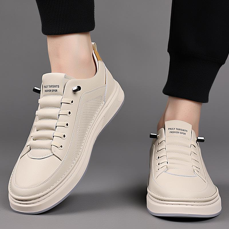 2024 Summer New Board Shoes Men's Breathable Hollow Mesh Leather Little White Shoes First Layer Cowhide One Pedal Casual Shoes