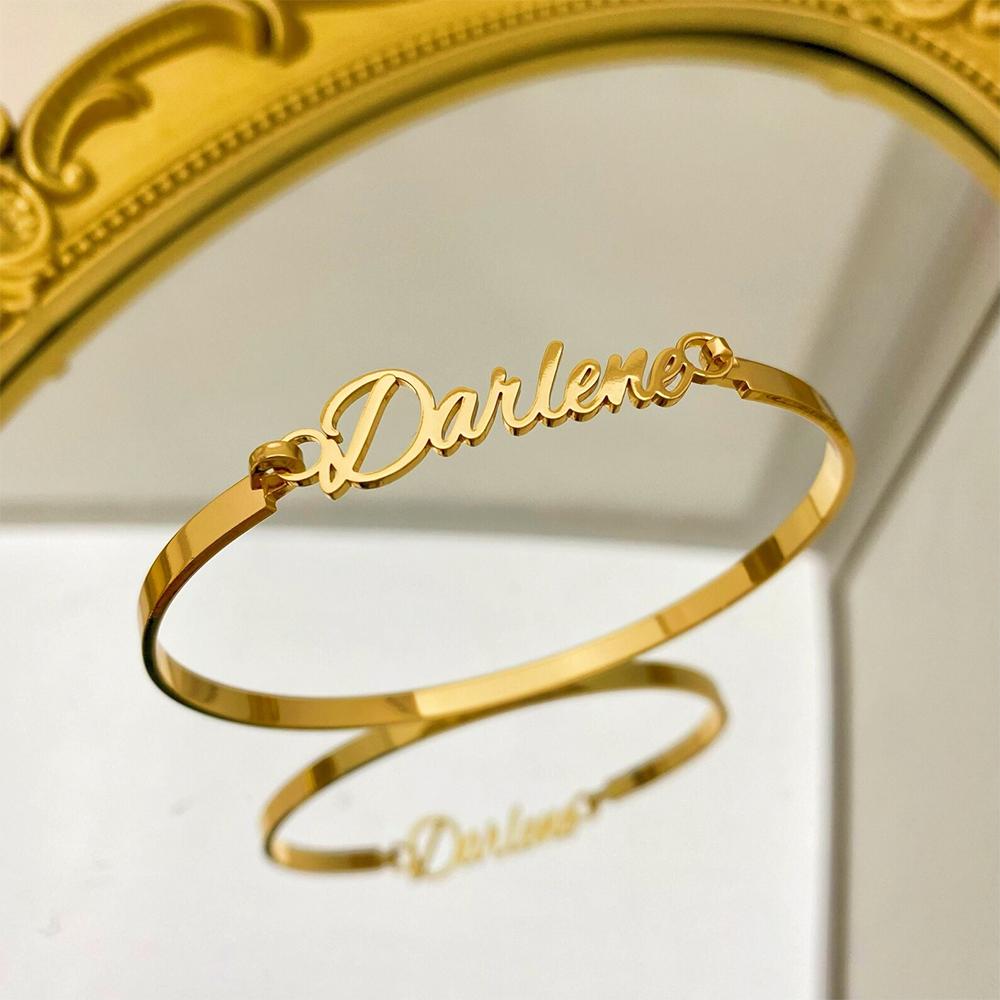 Custom Buckle Name Cuff Bangles Stainless Steel 18k-Gold-Plated Waterproof Bracelet Summer Punk Heart Romantic Personalized Gift